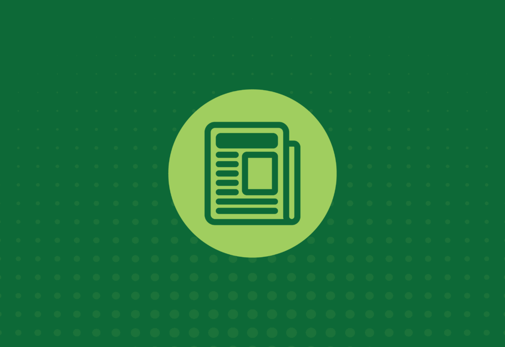 Graphic with a green dotted background and a light green circle in the centre containing a newspaper icon.